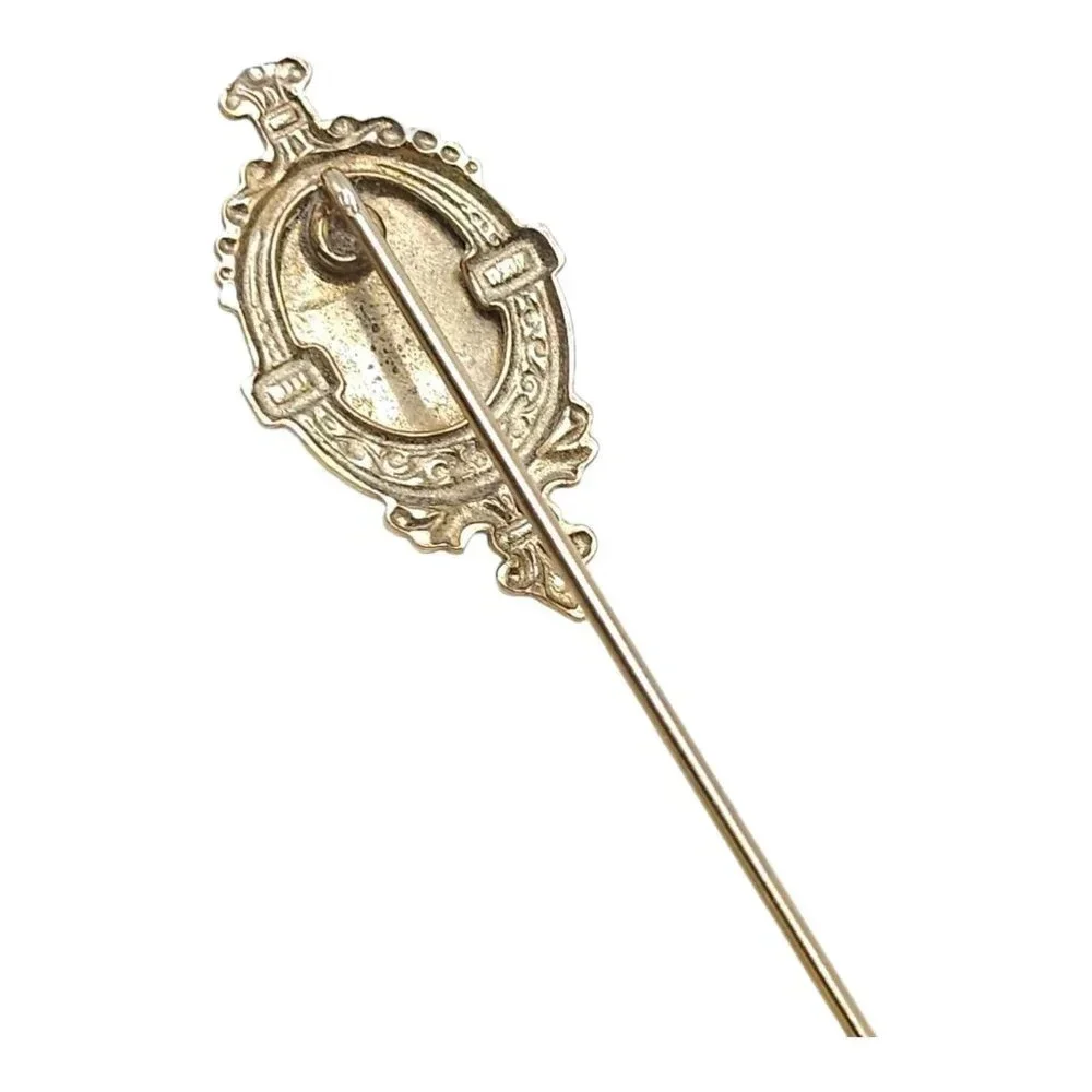 Flower Ceramic Porcelain Lapel Stick Hat Pin Hand Painted Gold Tone Vintage